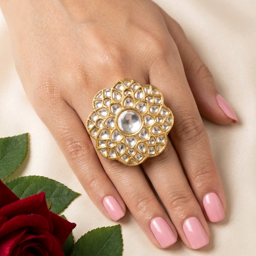Thappa Jadau Floral Ring